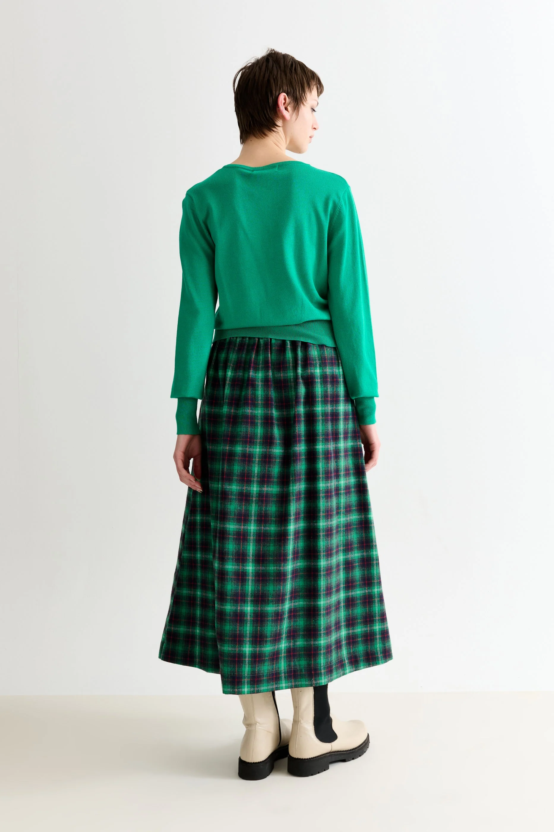 Bia Winter Check Button Through Skirt – Green - Image 2