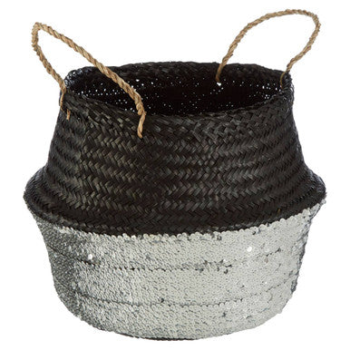 Black And Silver Medium Seagrass Basket - Image 3