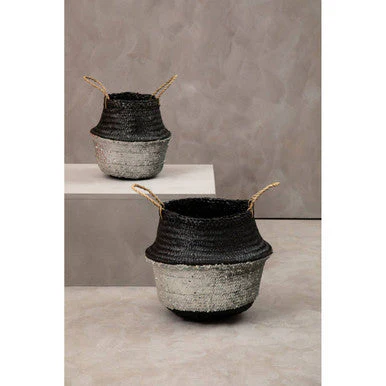 Black And Silver Medium Seagrass Basket - Image 4