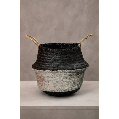 Black And Silver Medium Seagrass Basket - Image 5