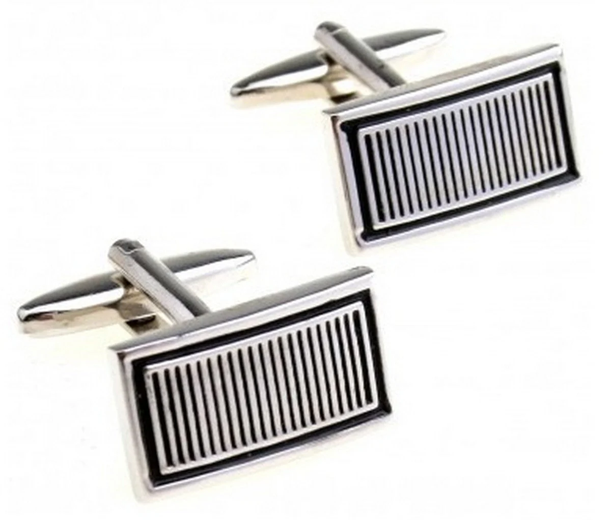 black and silver striped cufflinks