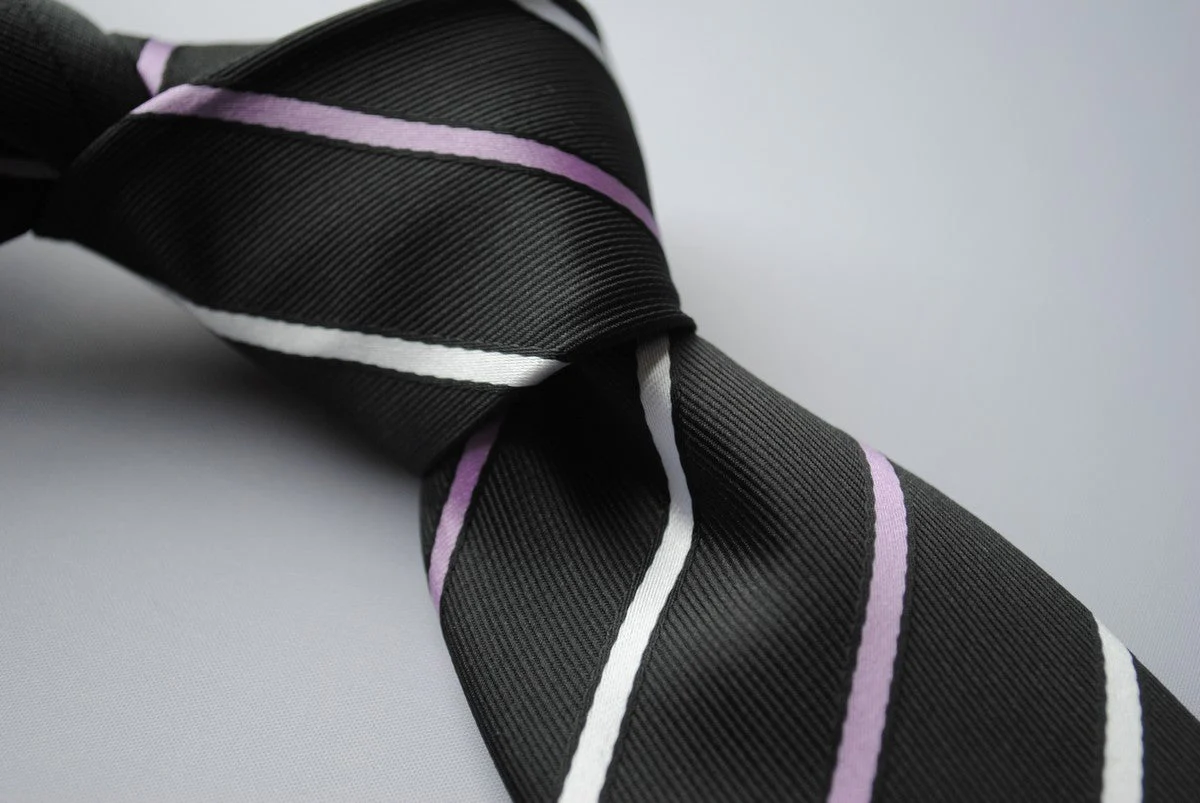 black tie with thin purple and white stripes - Image 6