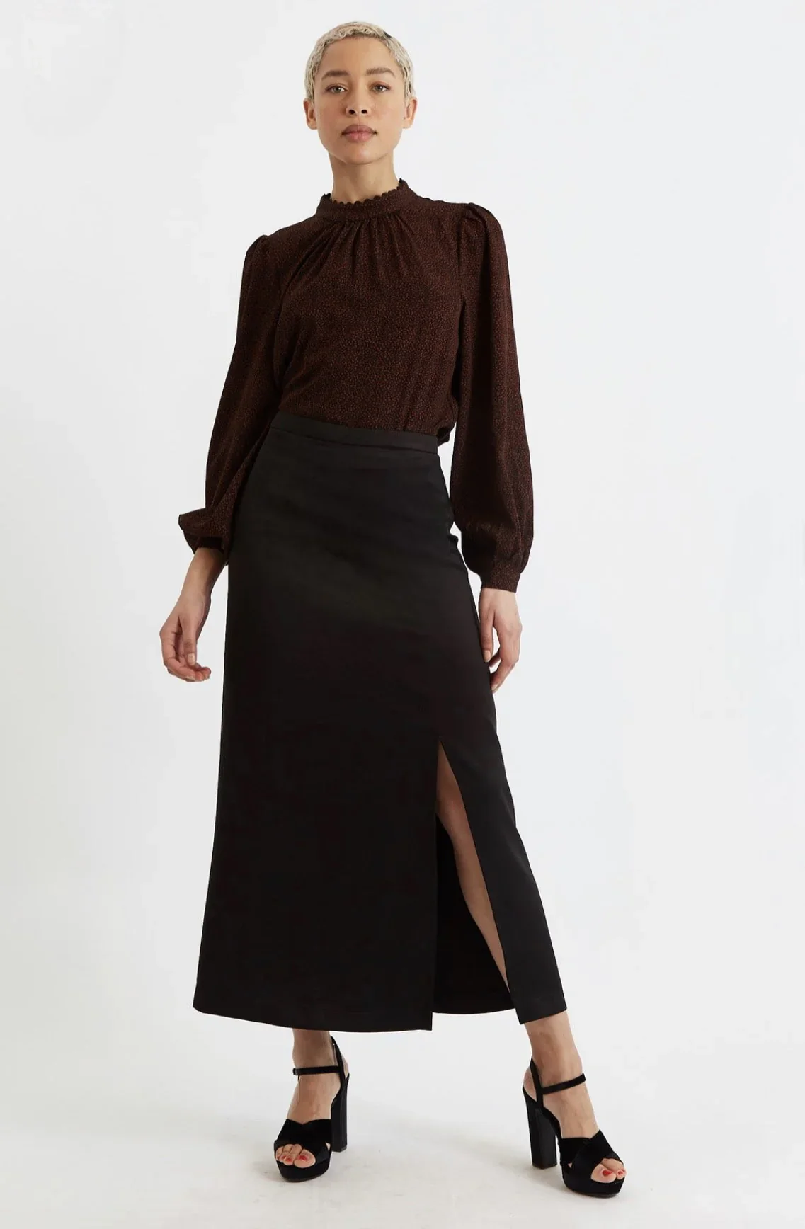 Blanche Sustainable Satin Back Crepe Maxi Skirt - Black - Image 4
