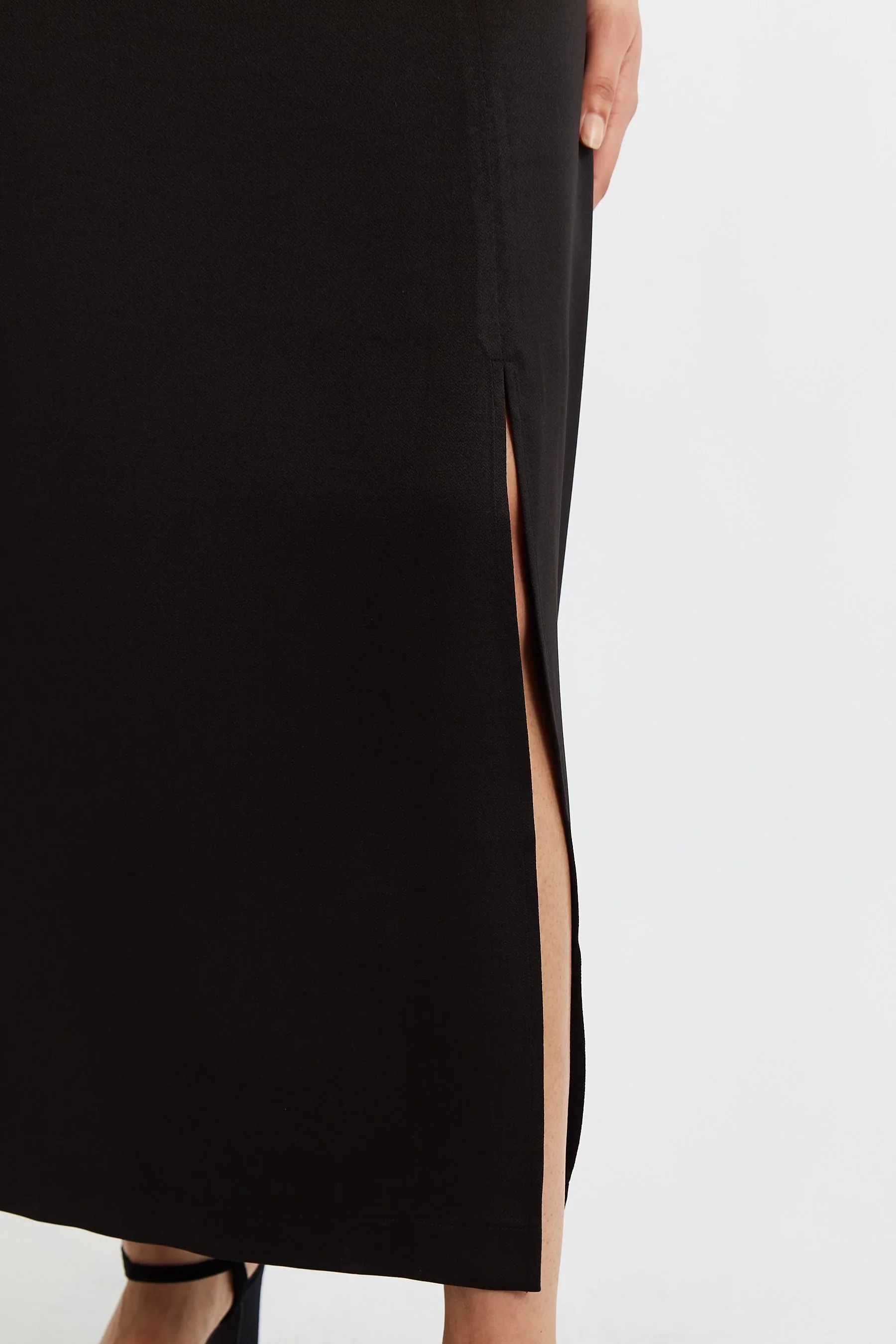 Blanche Sustainable Satin Back Crepe Maxi Skirt - Black - Image 5
