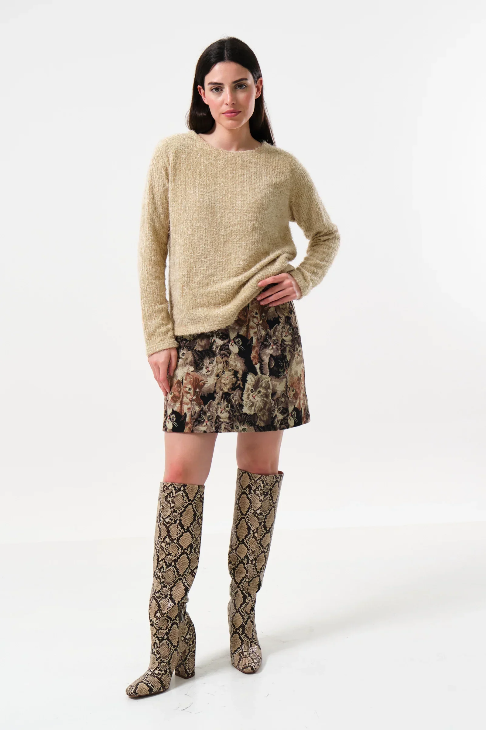 Blanka Eyelash Long Sleeve Jumper - Beige - Image 4