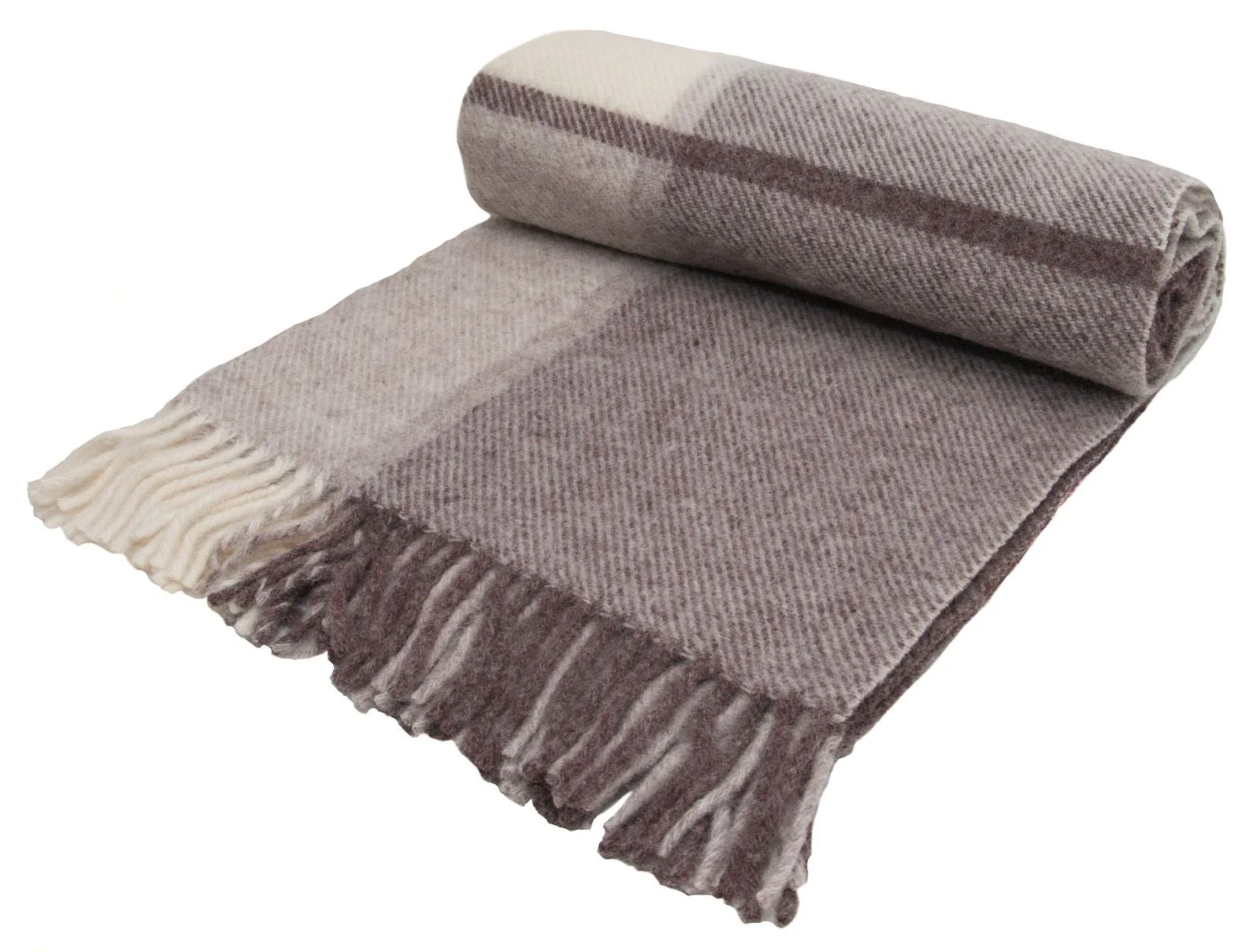 Block Check Pure New Wool Throw - Brown/Beige/Cream - Image 6