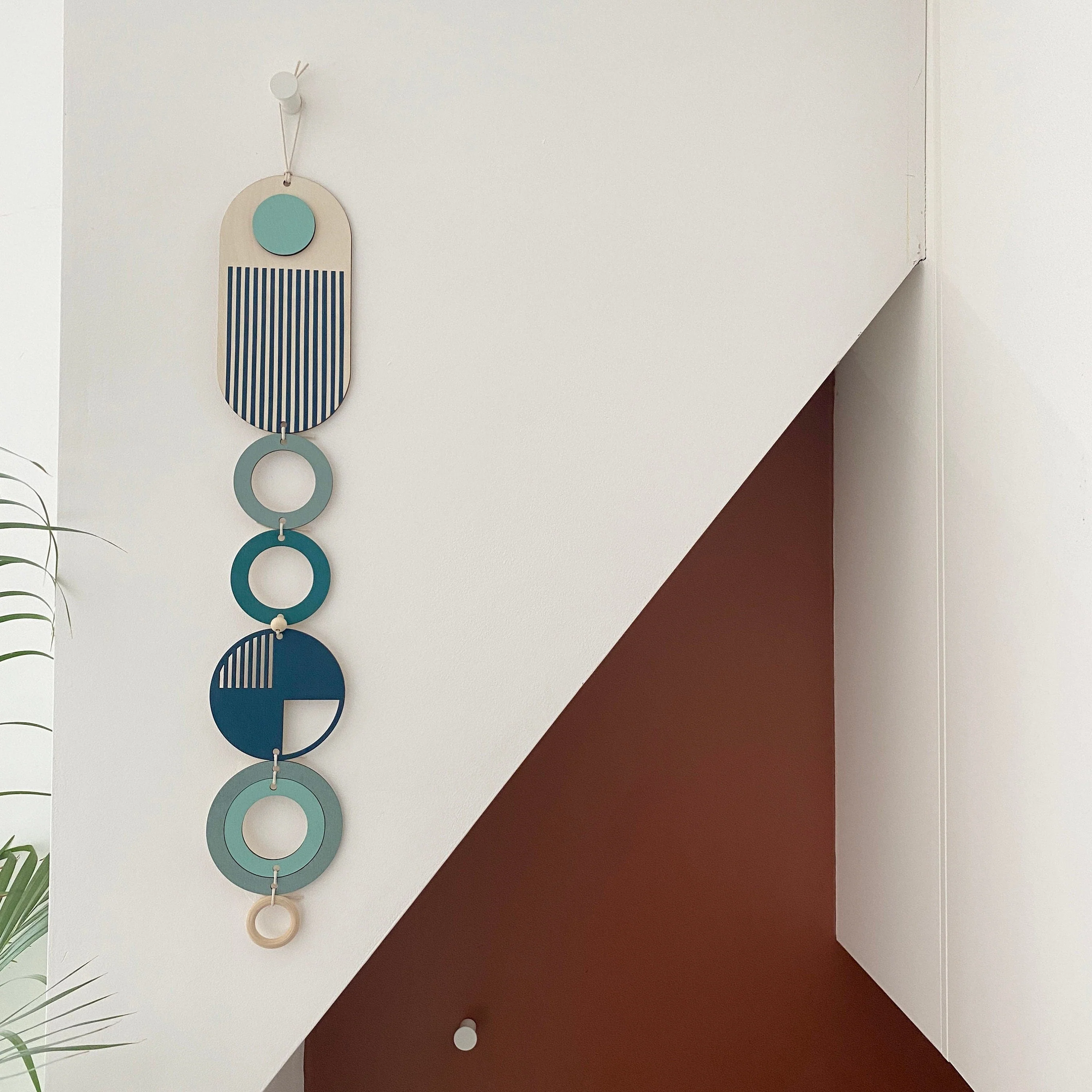 Blue Modern Wall Art - Geometric Artwork - Minimal Home Decor - New Home Trend - Slim Line Art - Long Wall Tapestry - Wood Art - Image 5