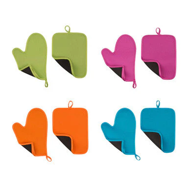 Blue Neoprene Oven Glove And Pot Holder Set - Image 2