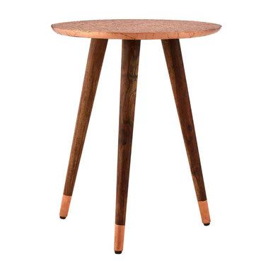Boho Copper Finish Carved Metal Top Side Table - Image 3