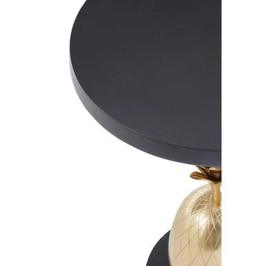 Black Iron Side Table with Antique Brass Pineapple Base, Boho - Image 4