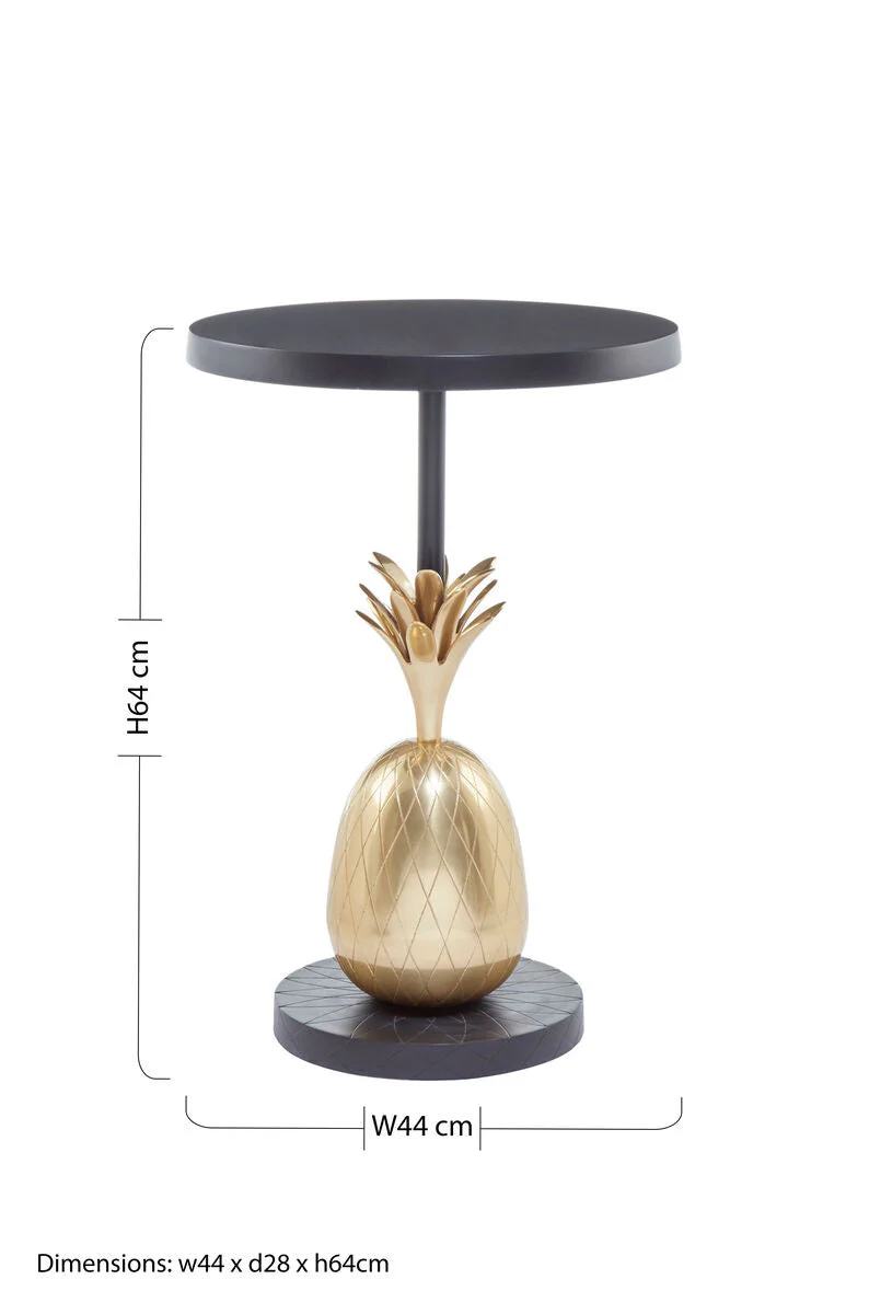 Black Iron Side Table with Antique Brass Pineapple Base, Boho - Image 6