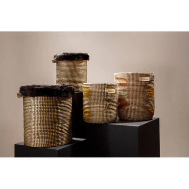 Bora Set of 2 Seagrass Baskets with Faux Fur Trim - Image 3