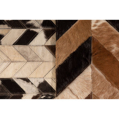 Bosie Safira Large Brown Hair on Leather Chevron Patchwork Rug - Image 3