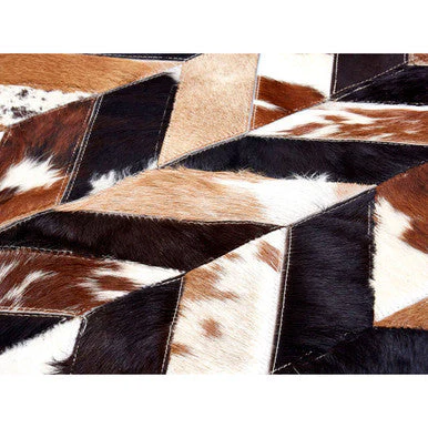 Bosie Safira Large Brown Hair on Leather Chevron Patchwork Rug - Image 9