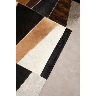 Bosie Safira Large Geometric Striped Hair on Leather Patchwork Rug - Image 6
