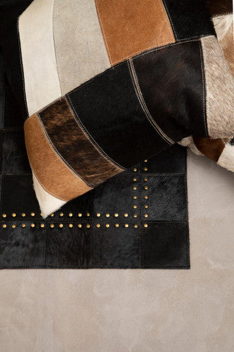 Bosie Safira Neutral Colourblock Hair on Leather Patchwork Cushion - Image 5