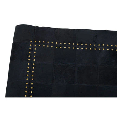 Bosie Safira Small Black hair on leather Patchwork Rug With Gold Studs - Image 11