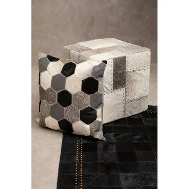Bosie Safira Small Black hair on leather Patchwork Rug With Gold Studs - Image 4