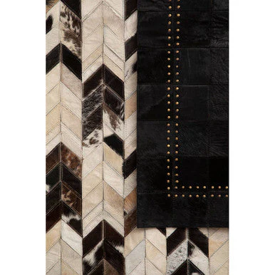 Bosie Safira Small Black hair on leather Patchwork Rug With Gold Studs - Image 6