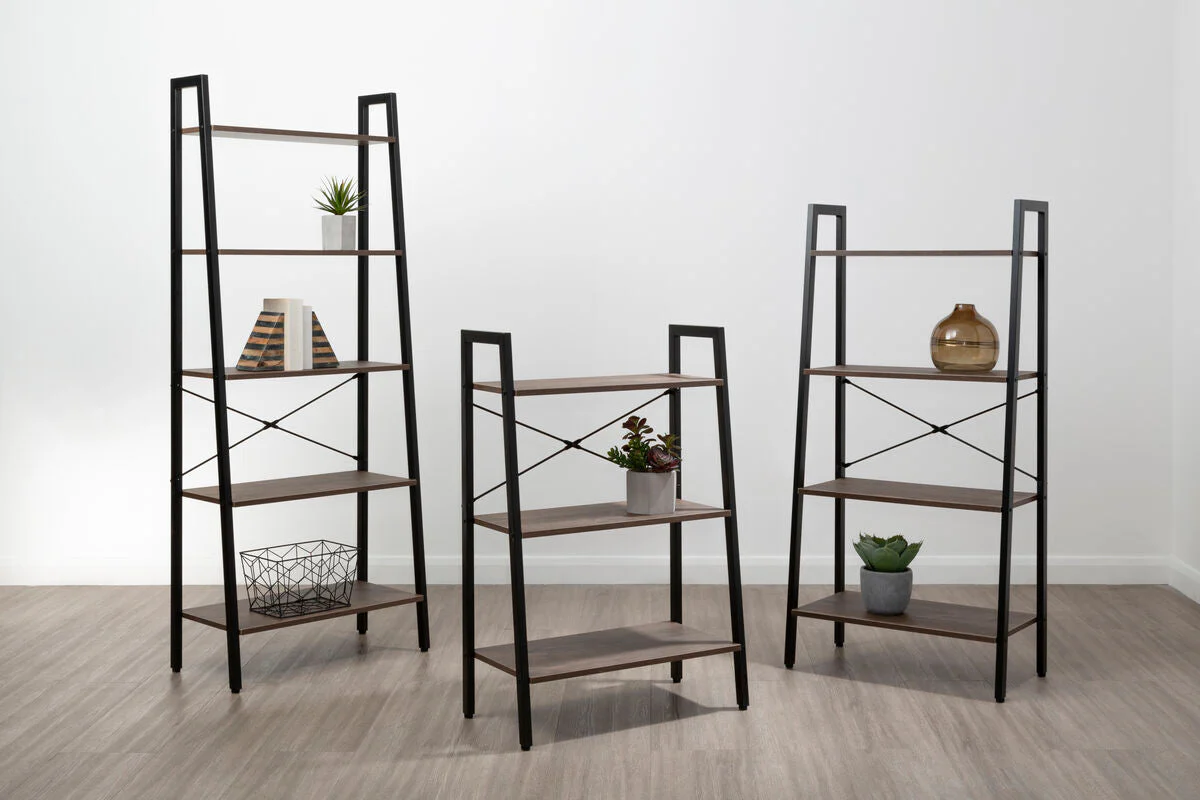 Bradbury Four Tier Dark Oak Veneer Ladder Shelf Unit - Image 7