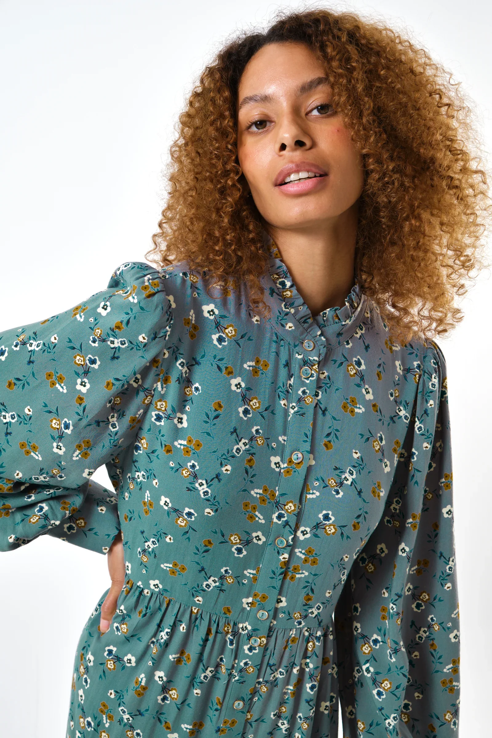 Bricia Naïve Posy Print Tiered Midi Dress - Teal - Image 4