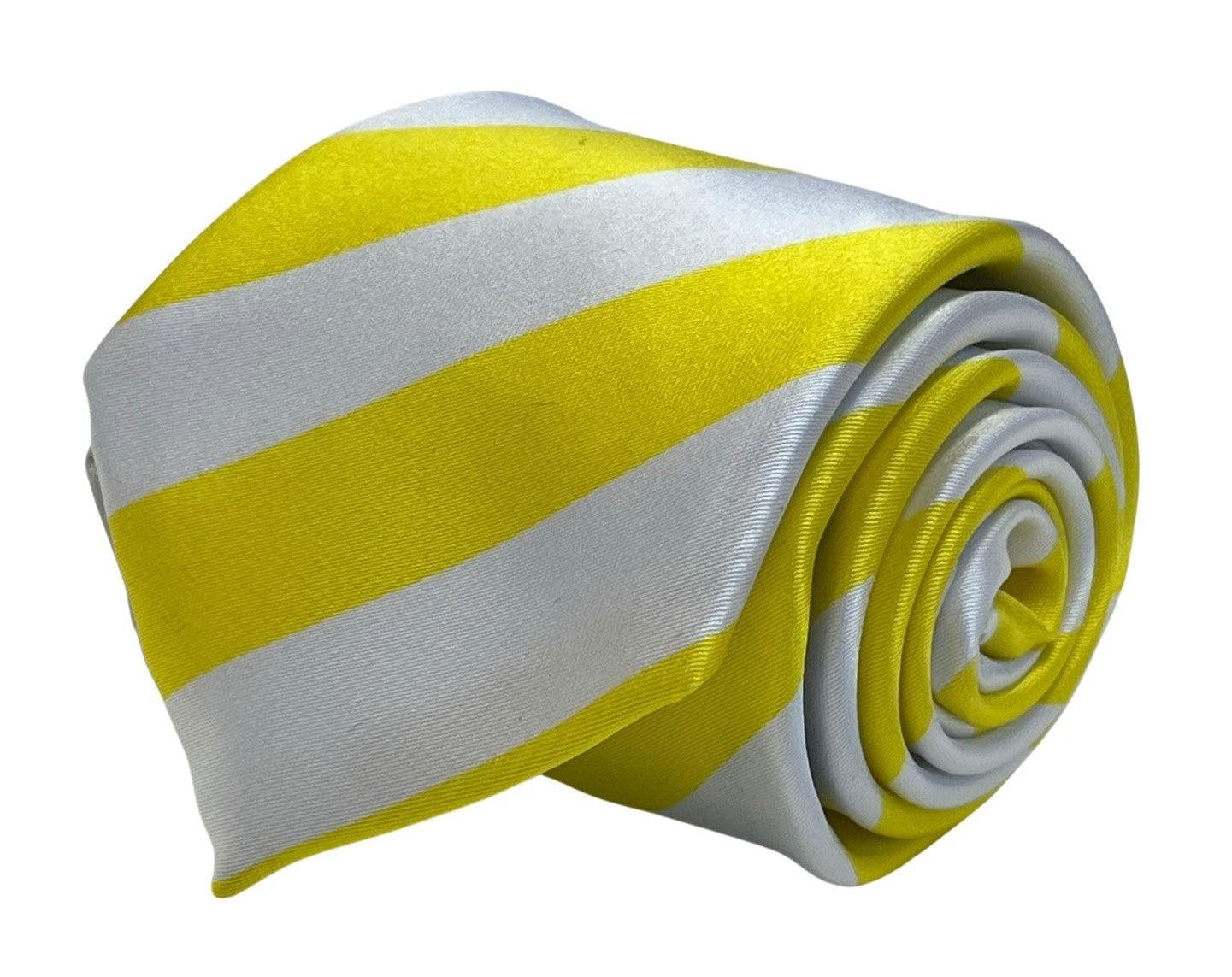 Bright lemon sunshine yellow and white barber stripe tie - Image 2