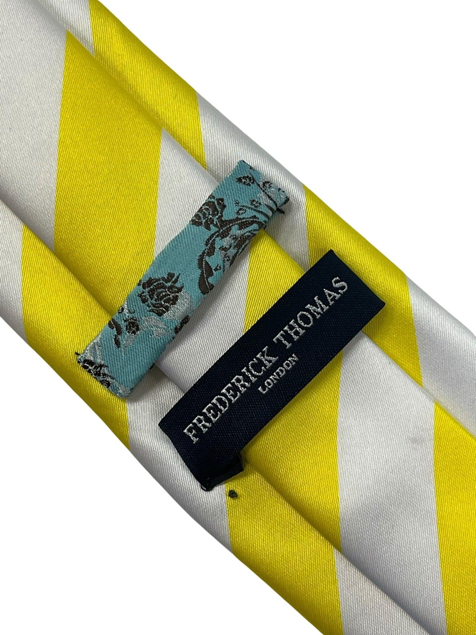 Bright lemon sunshine yellow and white barber stripe tie - Image 4