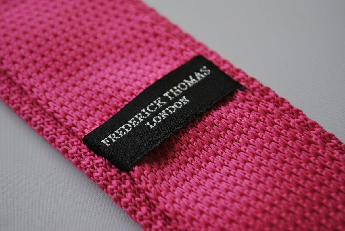 bright pink skinny knitted tie with white polka dots - Image 3