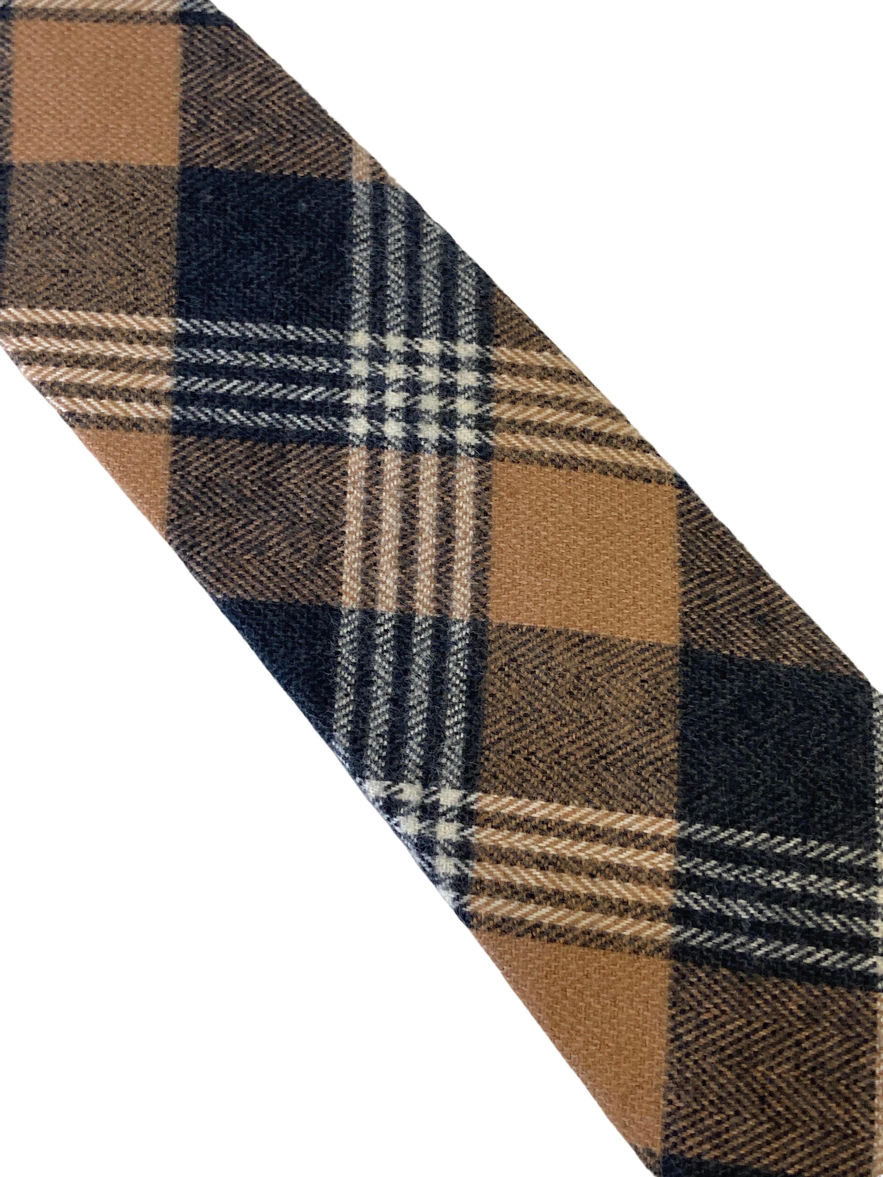 brown & black prince of wales check mens wool tie - Image 2