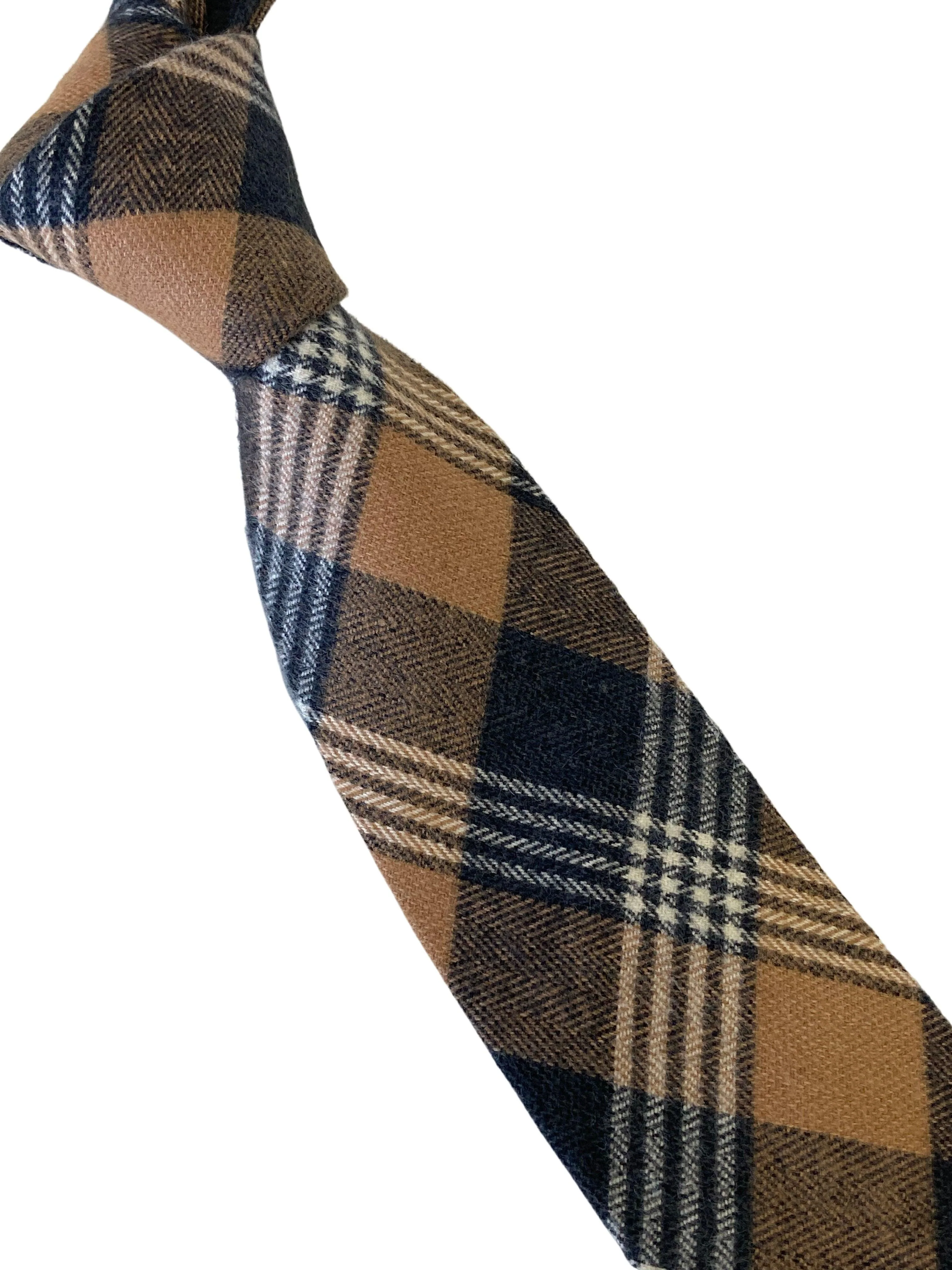 brown & black prince of wales check mens wool tie - Image 4