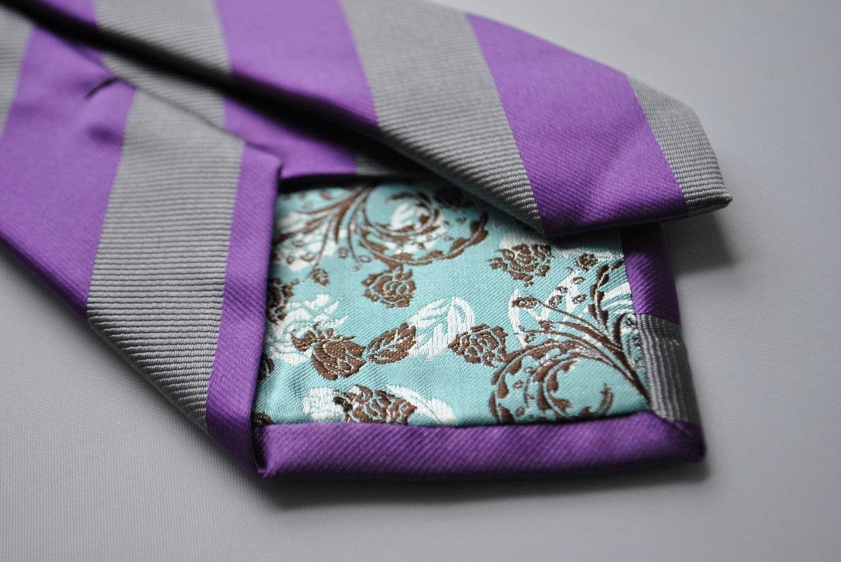 cadbury purple and silver barber striped tie - Image 3