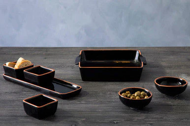 Calisto Terracotta Set Of 3 Dip Bowls With Tray In Black - Image 6