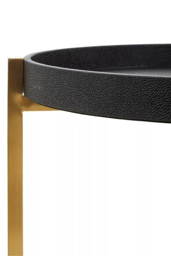 Set of 2 Black Faux Shagreen Tray Tables with Gold Finish Legs and Raised Edges, Cardoba - Image 7