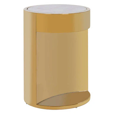 White Marble Effect Round Side Table with Gold Finish Metallic Base, Carlox - Image 2