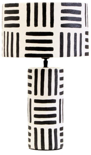 Carta Black And White Papier Mache Table Lamp with Geometric Lines - Image 2