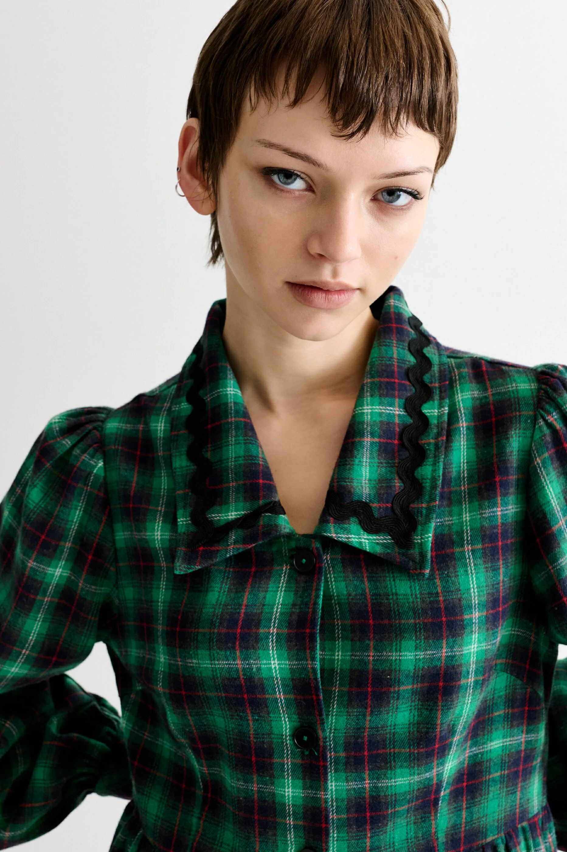 Catlin Winter Check Button Through Midi Dress – Green - Image 3