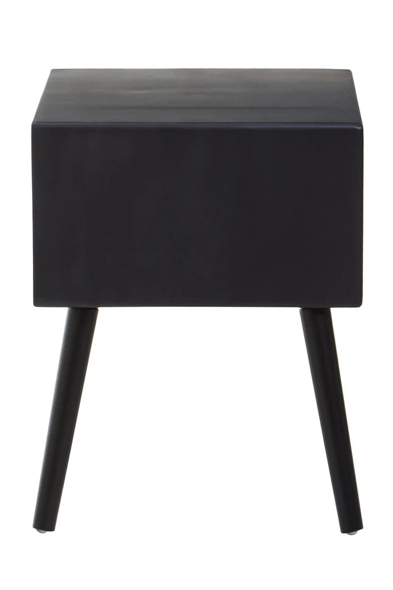 Black Elm Wood Side Table with Natural Cane Weave 1 Drawer and Angular Legs, Cebu - Image 5