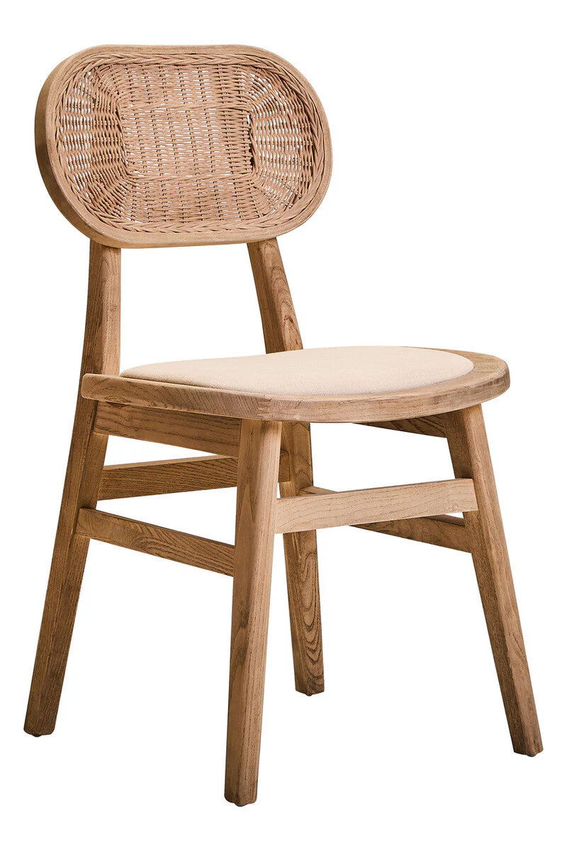 Cebu Beige Fabric and Grey Wash Elm Wood Dining Chair - Image 3