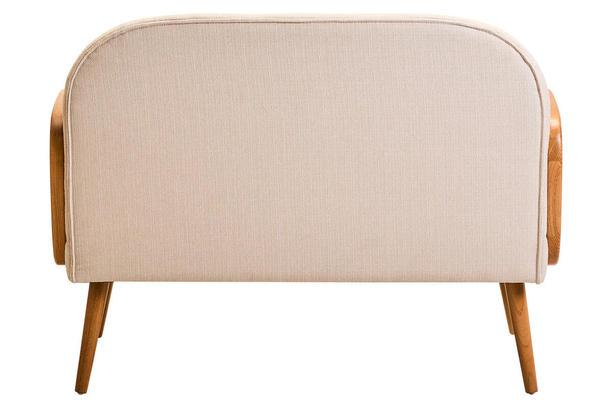 2 Seater Ivory Fabric and Cane Sofa with Elm Wood Legs, Cebu - Image 5