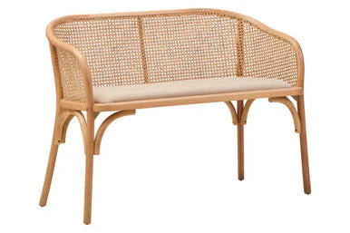 Cebu Natural Cane and Beech Wood Bench with Backrest - Image 3