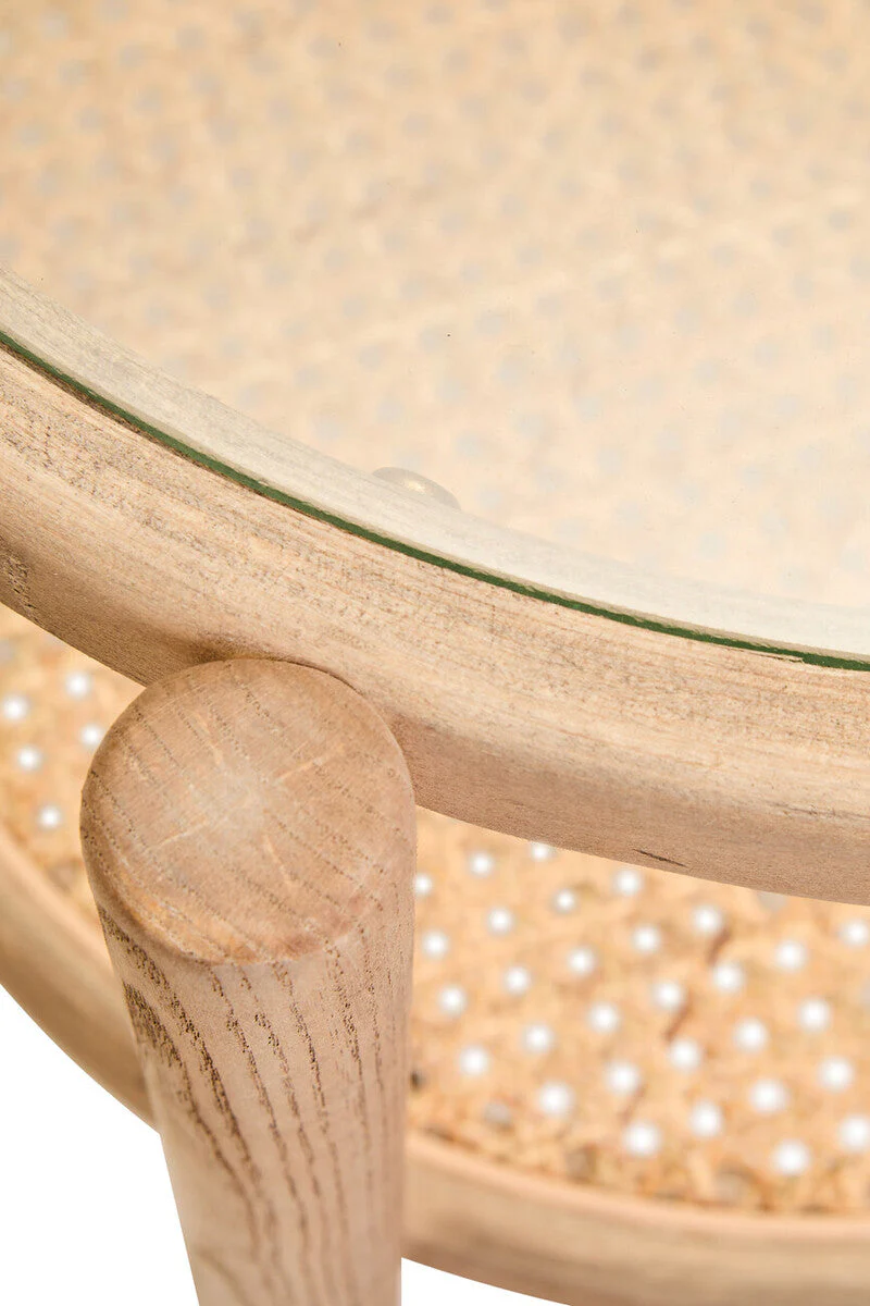 Grey Wash Elm Wood Side Table with Glass Top and Cane Shelf, Cebu - Image 10