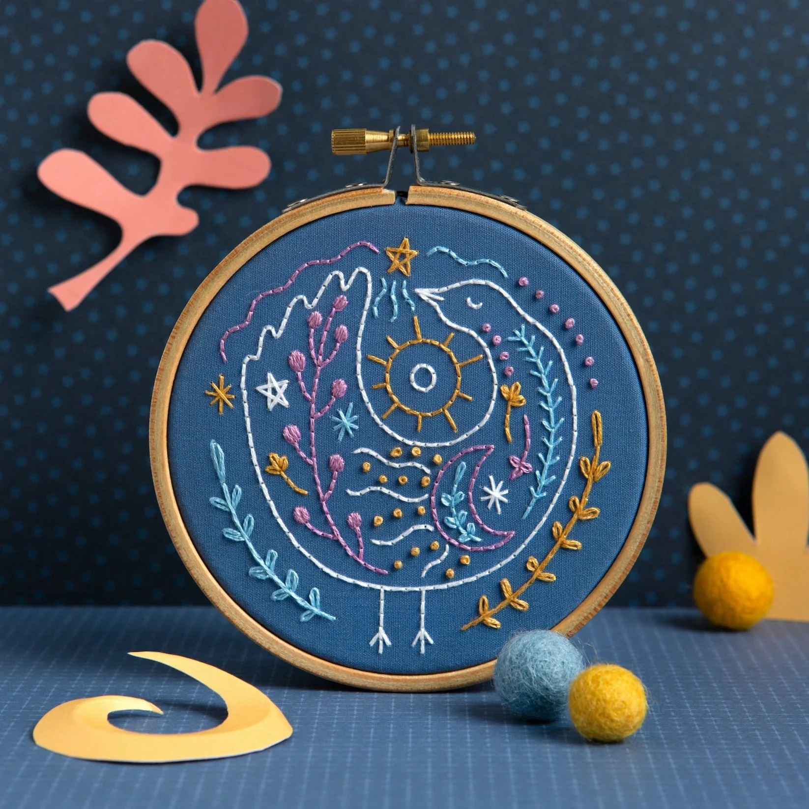 'Celestial Bird' Moon and Stars Mini Embroidery Kit for Beginners - Image 3