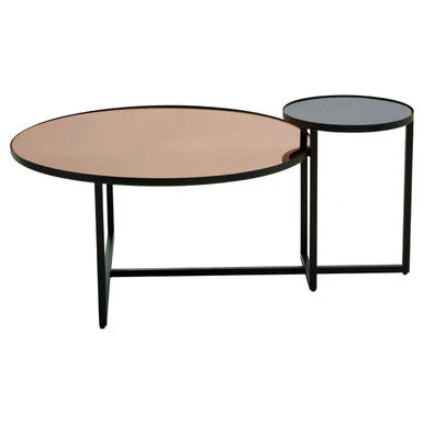 Smoked Mirror Top and Black Wooden Frame 2-Tier Coffee Table, Cercle - Image 2