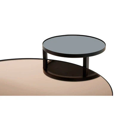 Smoked Mirror Top and Black Wooden Frame 2-Tier Coffee Table, Cercle - Image 5
