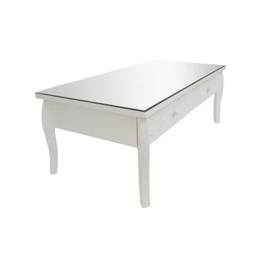 White Glass Top Coffee Table with 2 Drawers and Decorative Detailing, Chamonix - Image 4