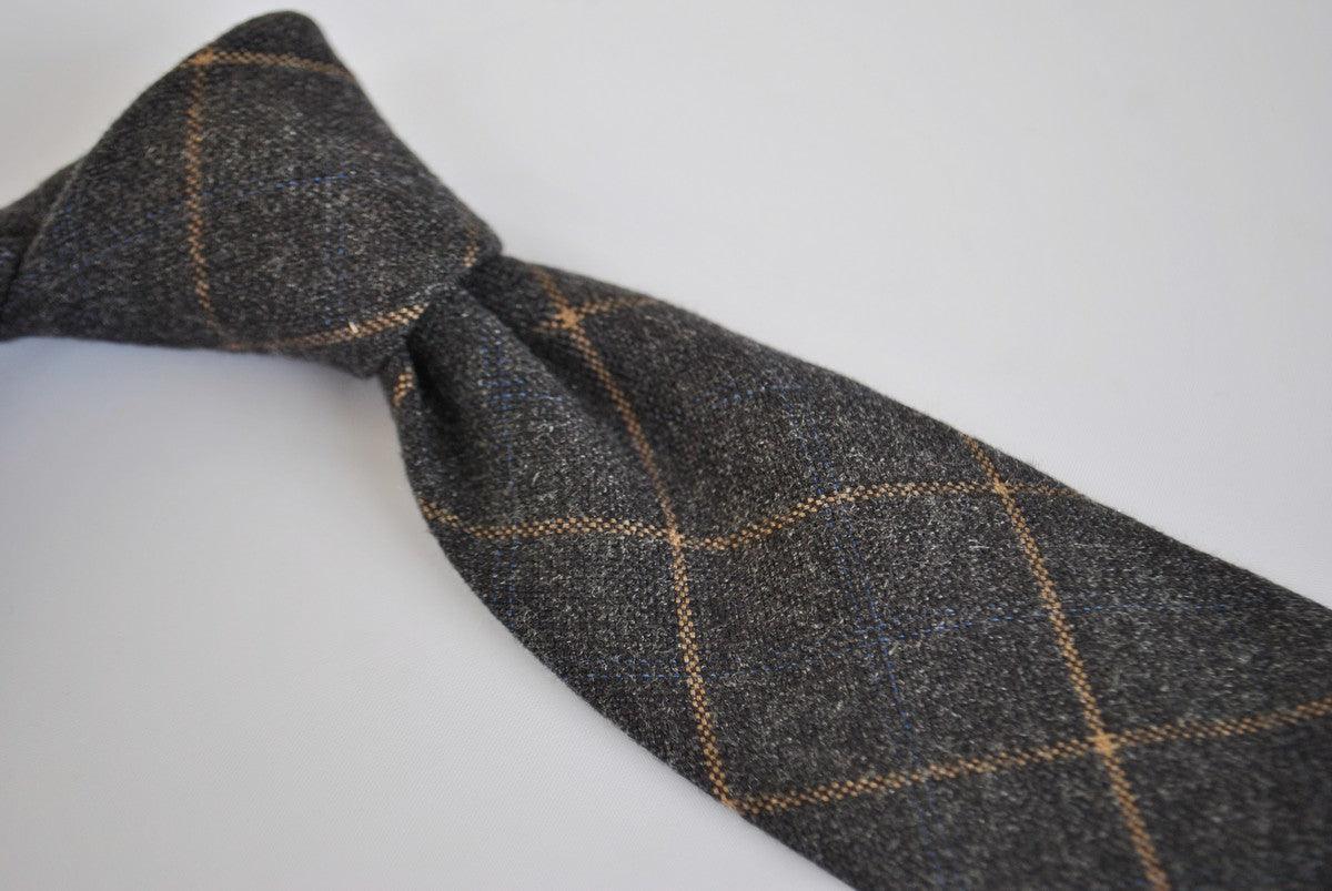 charcoal grey orange check tweed wool skinny tie - Image 3