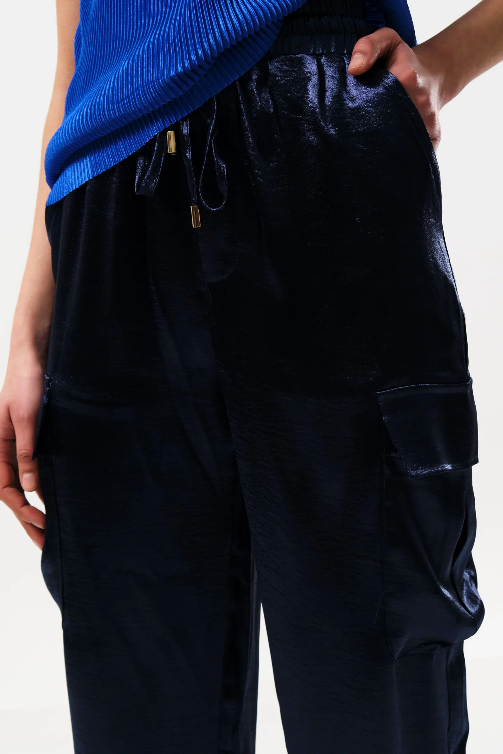 Chava Satin Cargo Pant in Navy - Image 3