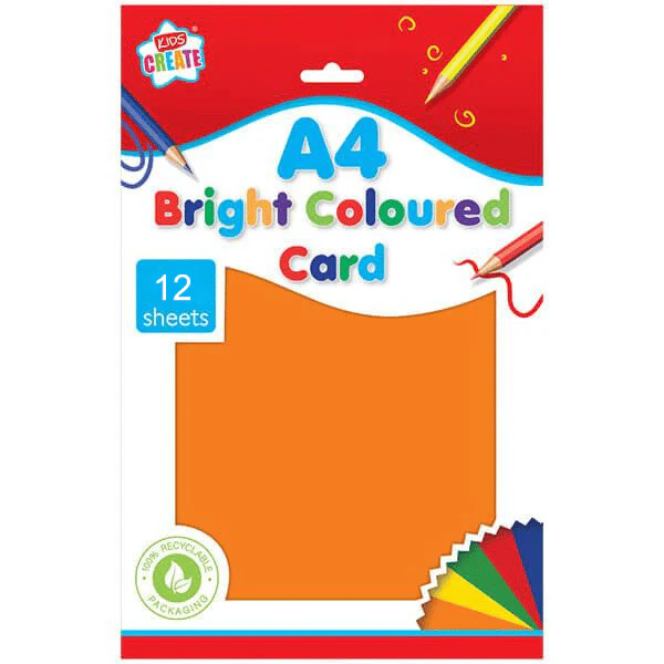 Children's Pack of 12 A4 Assorted Bright Coloured Card Sheets