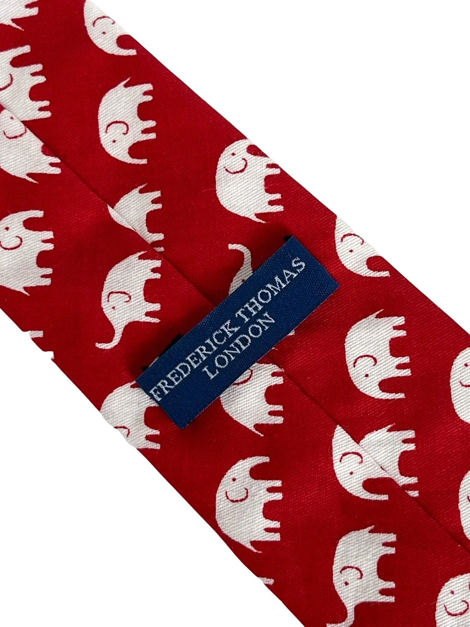 children's red cotton tie with white elephant design - Image 3