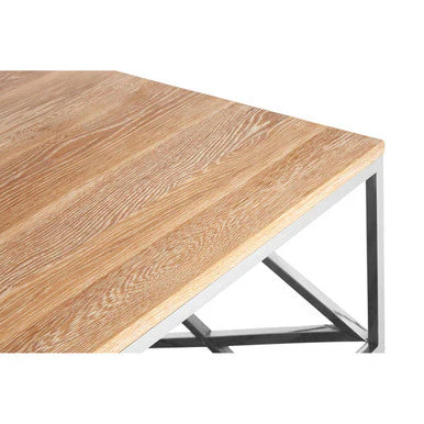 Natural Oak Wood Coffee Table with Lower Mirrored Shelf and Polished Stainless Steel Frame , Chiswick - Image 7